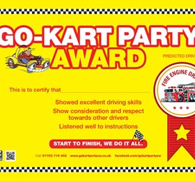 An example certificate, we have twelve variations, which include: Monster truck, Police car, Holywood Stunt Driver, Ferrari Driver, Formula 1 Driver, Quad Driver, Hotrod Driver, Rally Driver, Classic sports car Driver, Jeep Driver, Fire engine Driver